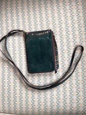 HOBO Moxie Crossbody Wallet Phone Case in Pine Green Studded